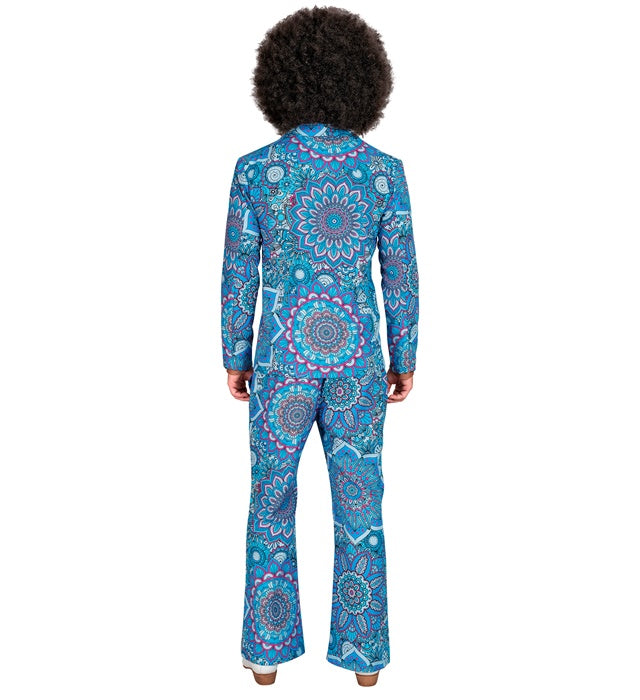 60er Jahre blaues Mandala Kostüm Jackett und Hose für Fasnacht