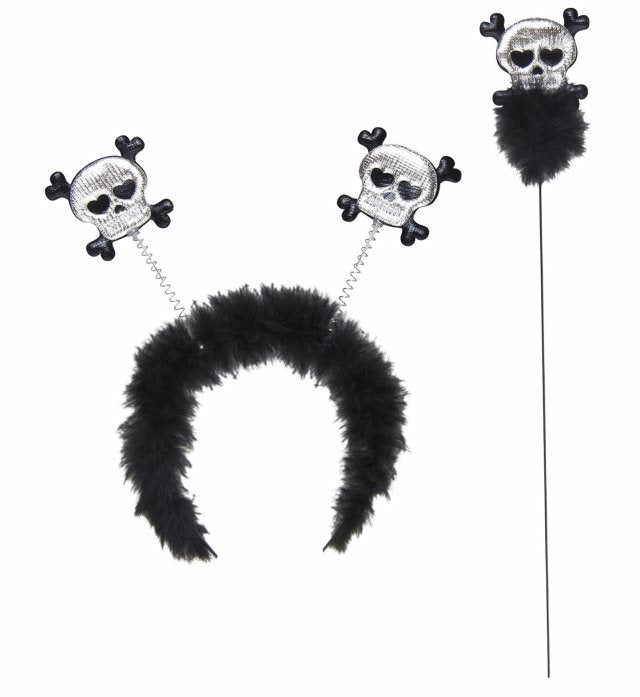 Totenkopf Haarreif mit Zepter als Halloween- und Fasnachtsaccessoire