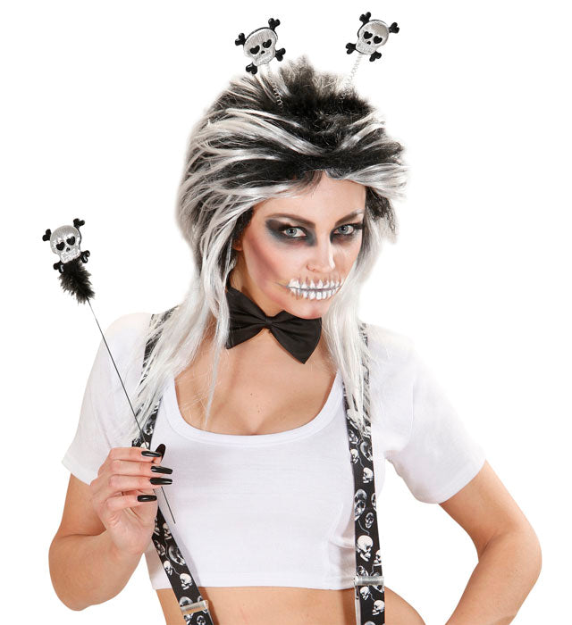 Totenkopf Haarreif mit Zepter als Halloween- und Fasnachtsaccessoire