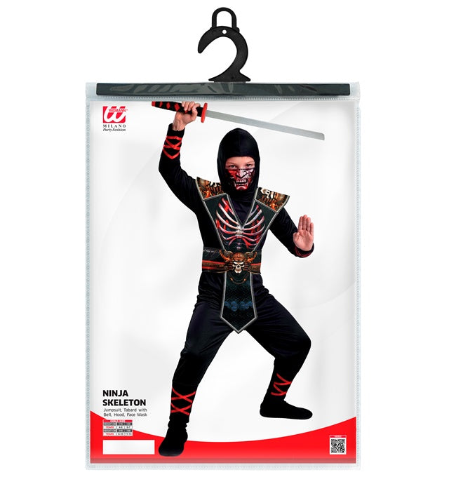Skelett Ninja Kostüm Komplettset mit Overall, Brustrüstung, Kapuze und Maske