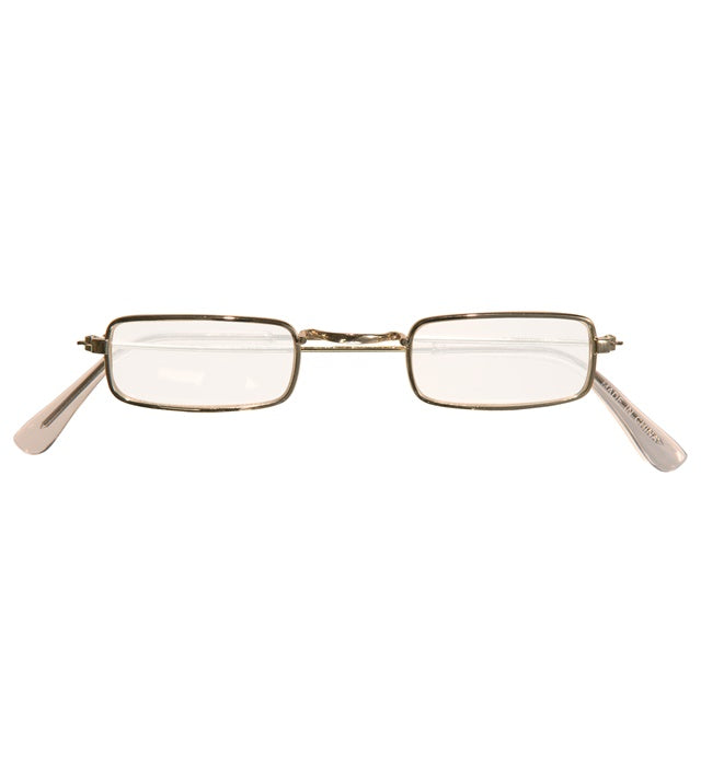 Goldene Brille mit rechteckigen Gläsern als Fasnachts-Accessoire