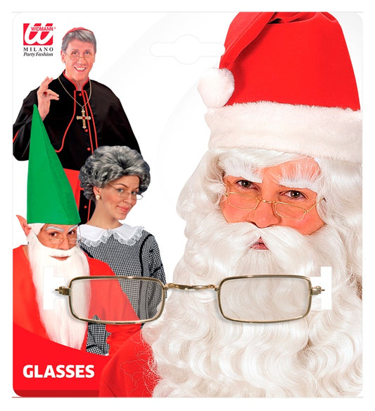 Goldene Brille mit rechteckigen Gläsern als Fasnachts-Accessoire