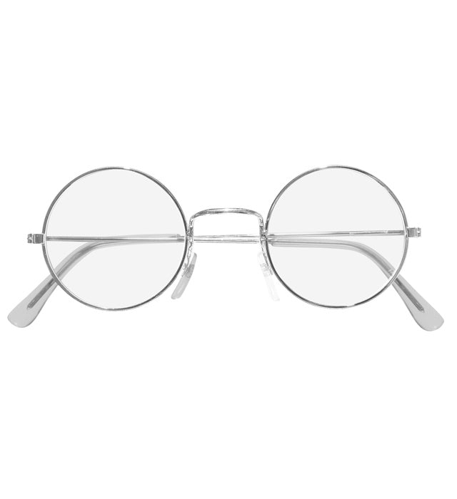 Runde silberne Brille mit Metallfassung als Fasnacht-Accessoire