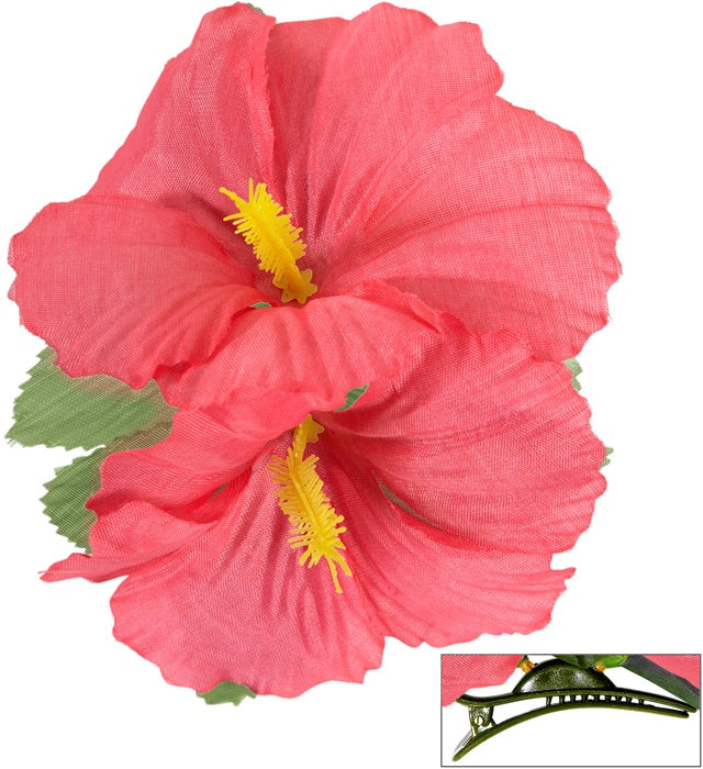 Haarspange mit zwei rosa Hibiskusblumen als festliches Haaraccessoire