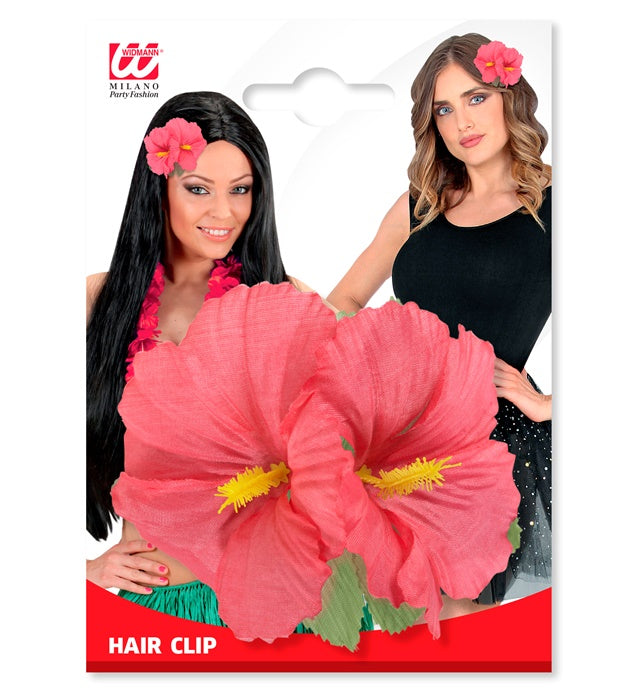 Haarspange mit zwei rosa Hibiskusblumen als festliches Haaraccessoire