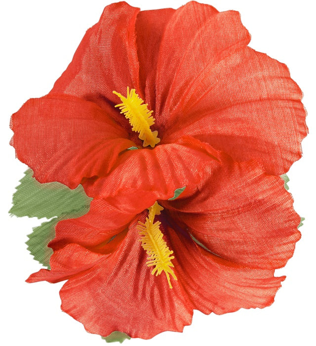 Haarklammer mit zwei roten Hibiskusblumen auf weißem Hintergrund