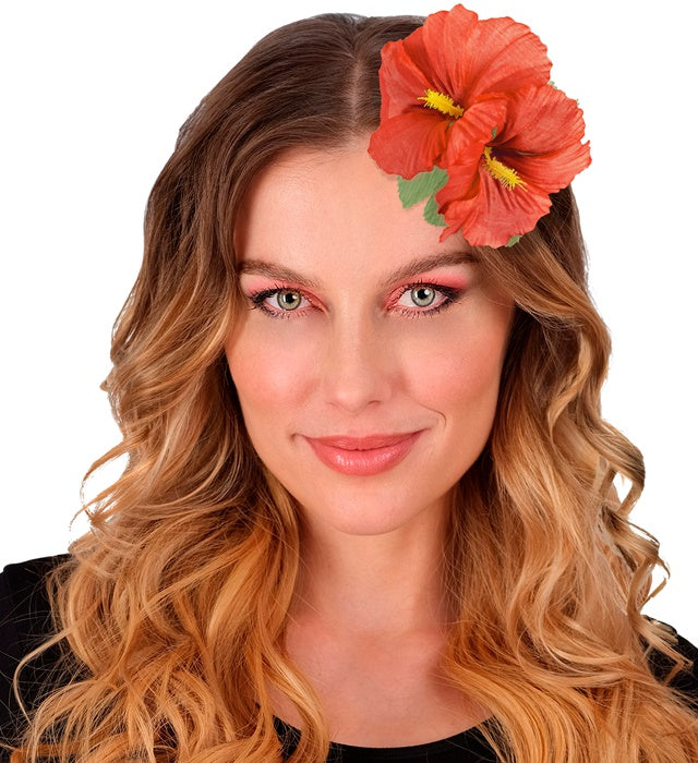 Haarklammer mit zwei roten Hibiskusblumen auf weißem Hintergrund
