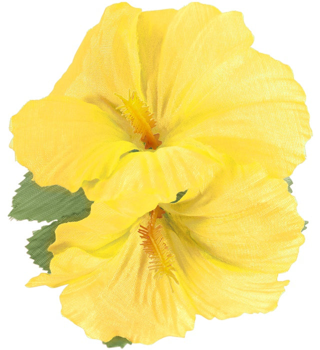 Haarspange mit zwei gelben Hibiskusblumen als tropisches Fasnacht-Accessoire