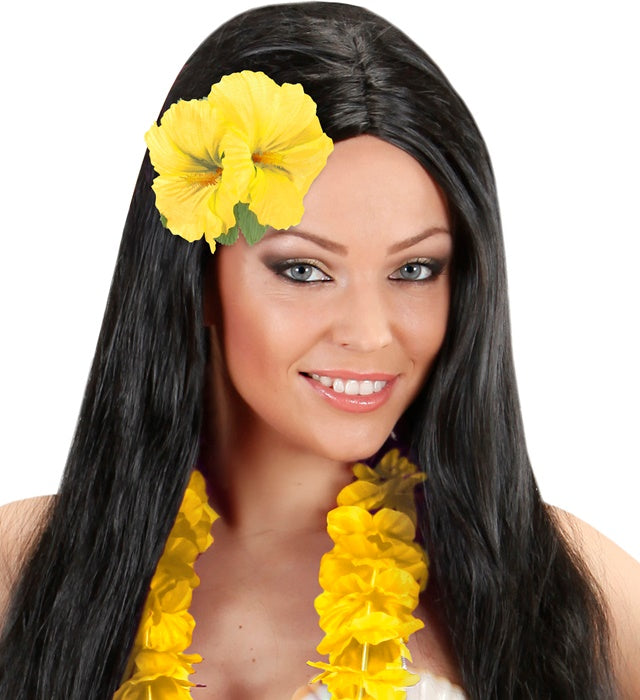 Haarspange mit zwei gelben Hibiskusblumen als tropisches Fasnacht-Accessoire