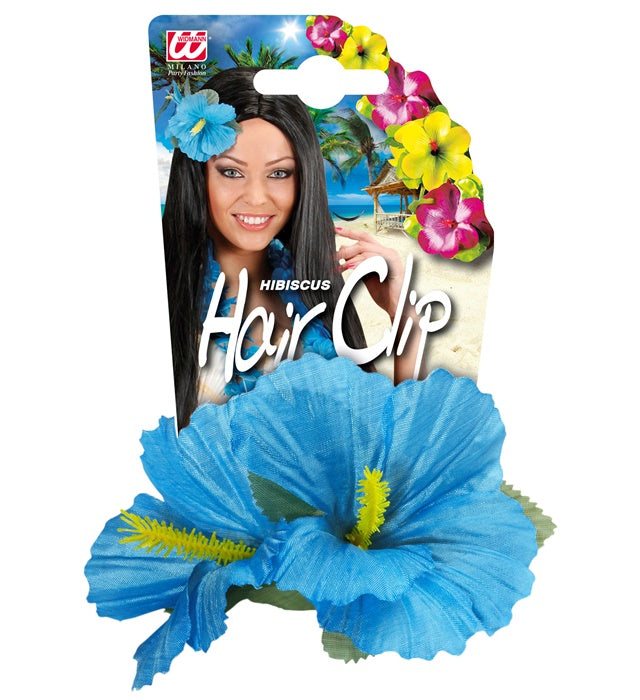 Haarspange mit zwei hellblauen Hibiskusblumen als sommerlicher Haarschmuck