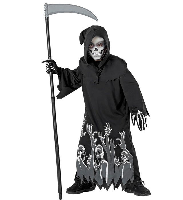 Leuchtender Sensemann Fasnachtskostüm mit Maske, Kapuze, Handschuhen und leuchtender Sense