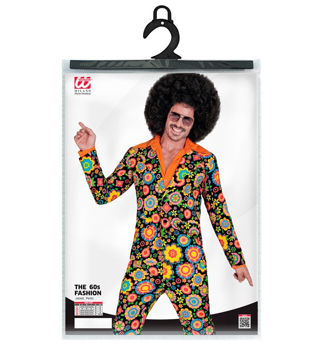 60er Jahre Kostüm mit buntem Blumenmuster Jackett und Hose für Fasnacht