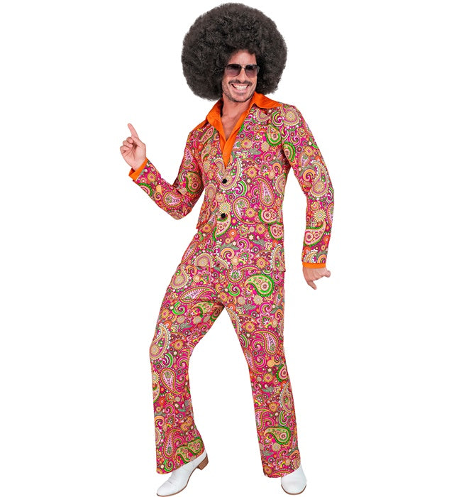 60er Jahre Paisley Kostüm mit Jackett und Hose in buntem Retro-Design