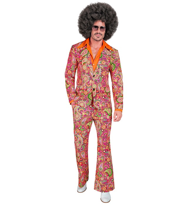 60er Jahre Paisley Kostüm mit Jackett und Hose in buntem Retro-Design