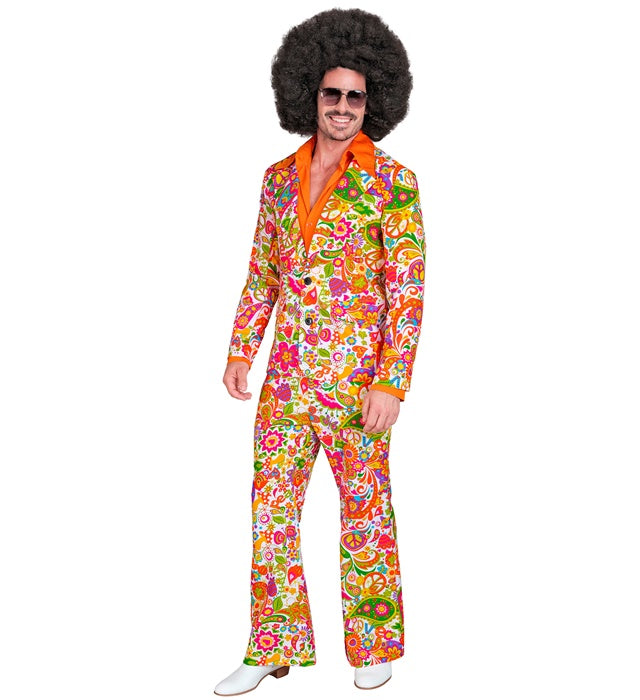 60er Jahre Kostüm Jackett und Hose mit Peace und Paisley Muster für Fasnacht