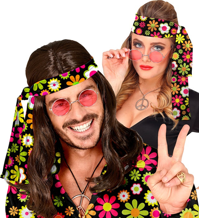 Stirnband mit buntem Blumenmuster im 60er Jahre Stil