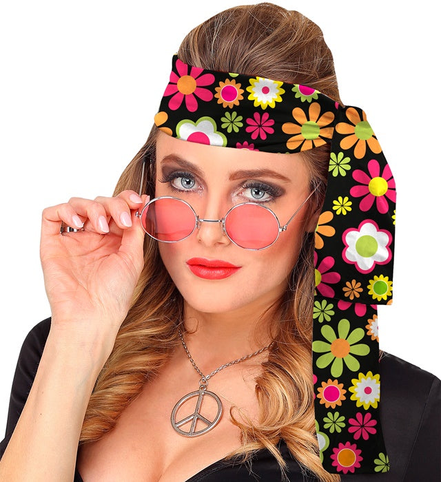 Stirnband mit buntem Blumenmuster im 60er Jahre Stil