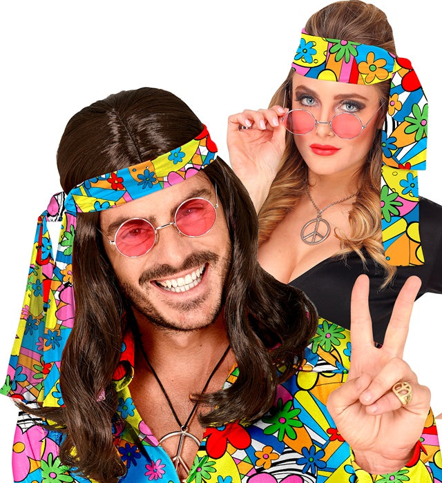Flower Power Stirnband im 60er Jahre Stil mit bunten Blumen