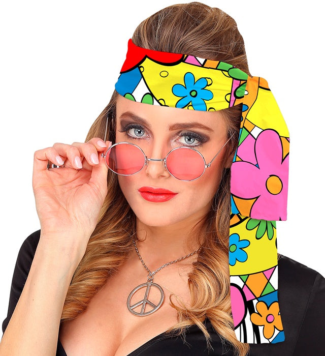 Flower Power Stirnband im 60er Jahre Stil mit bunten Blumen