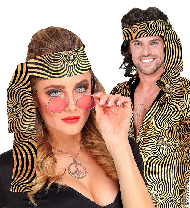 THE 70s DISCO STYLE Stirnband mit goldenen Wellenmuster, goldfarbenes Fasnachts-Accessoire