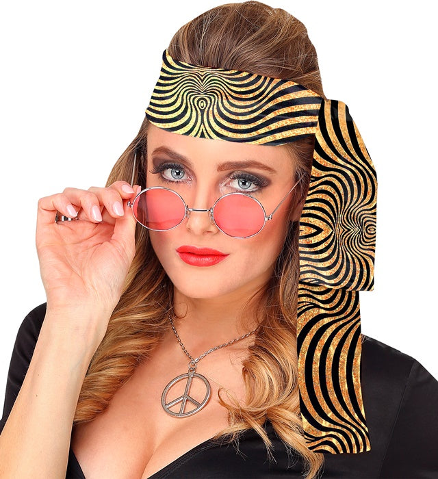 THE 70s DISCO STYLE Stirnband mit goldenen Wellenmuster, goldfarbenes Fasnachts-Accessoire