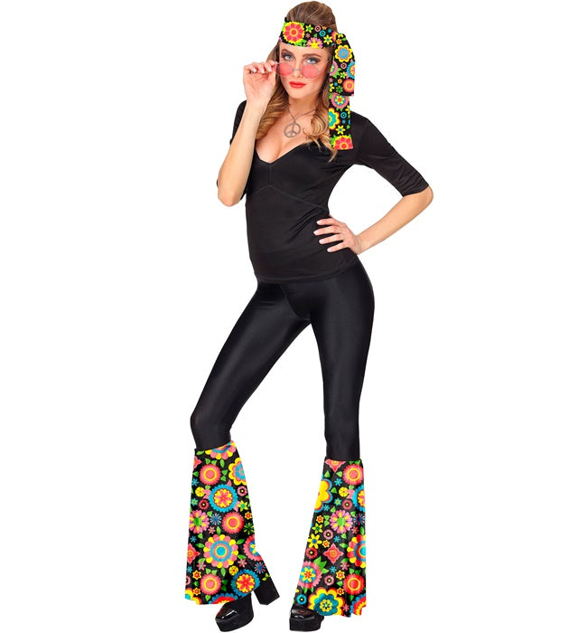 THE 60s FASHION Stirnband und Stulpen mit buntem Blumenmuster für Fasnacht