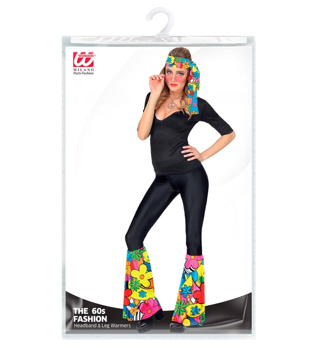 THE 60s FASHION Flower Power Stirnband und Stulpen Set mit bunten Blumenmotiven