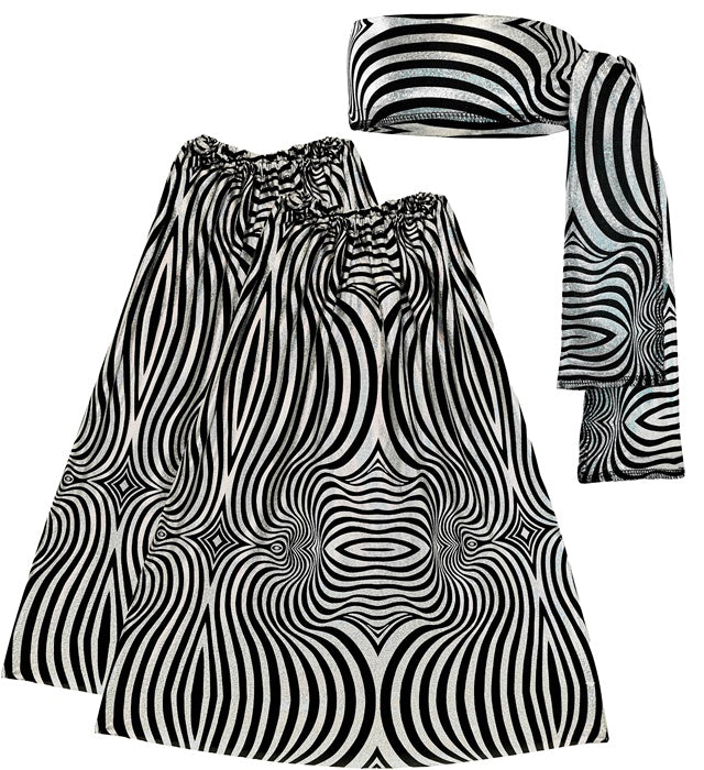 Silbernes THE 70s DISCO STYLE Stirnband und Stulpen Set mit wellenförmigem Design