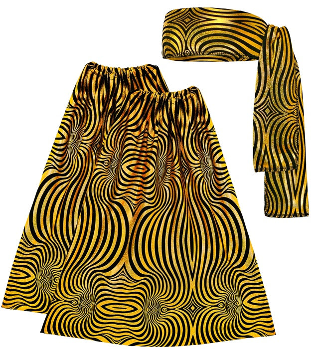 THE 70s DISCO STYLE golden waves Stirnband und Stulpen Set in goldfarbenem Wellenmuster