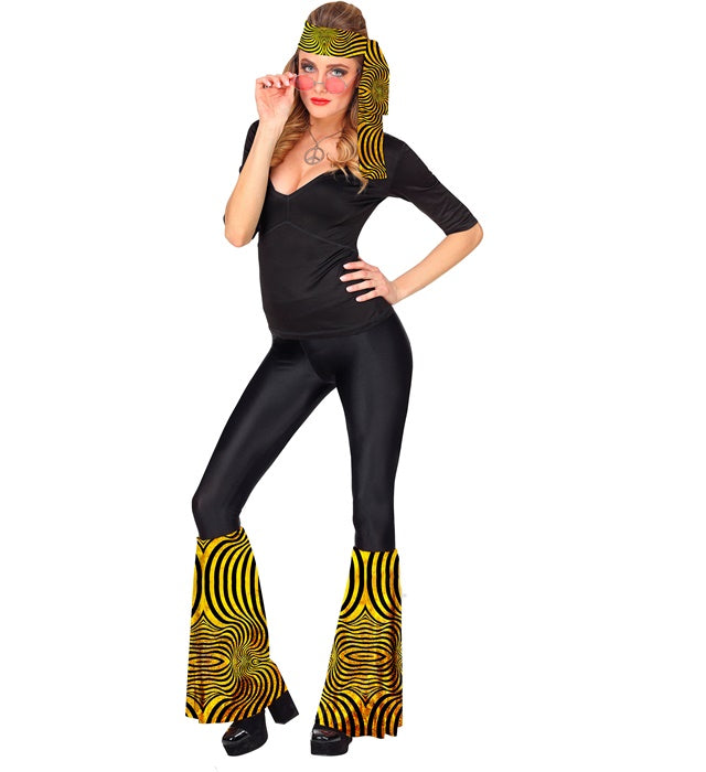 THE 70s DISCO STYLE golden waves Stirnband und Stulpen Set in goldfarbenem Wellenmuster