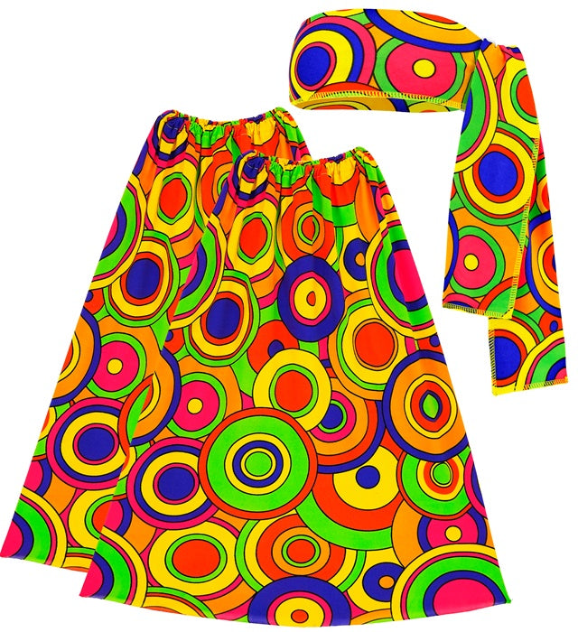 THE 70s Groovy Style Stirnband und Stulpen mit gelben Kreisen als Retro-Accessoire