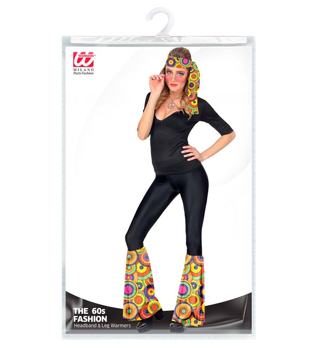 THE 70s Groovy Style Stirnband und Stulpen mit gelben Kreisen als Retro-Accessoire