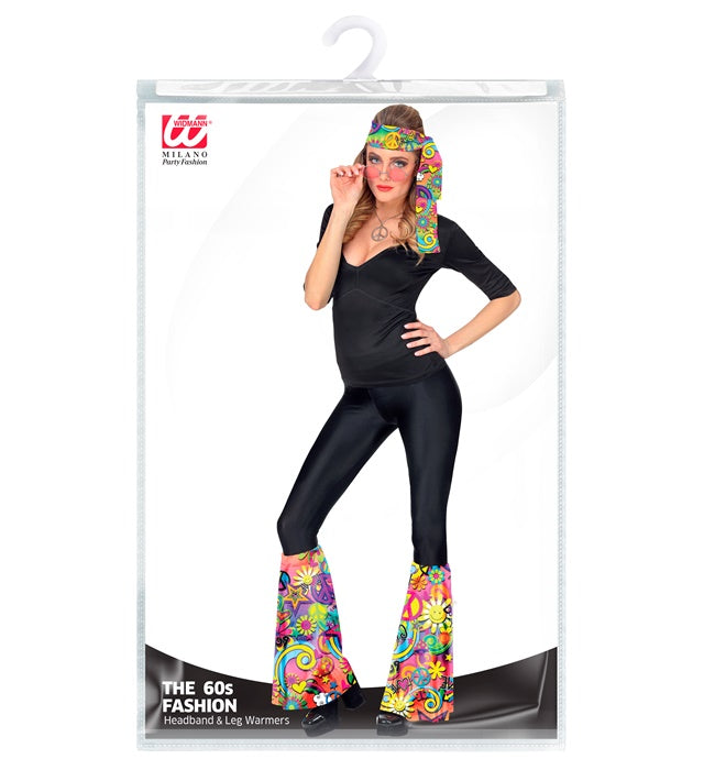 60er Jahre Stirnband und Stulpen Set mit Peace & Love Motiven für Fasnacht