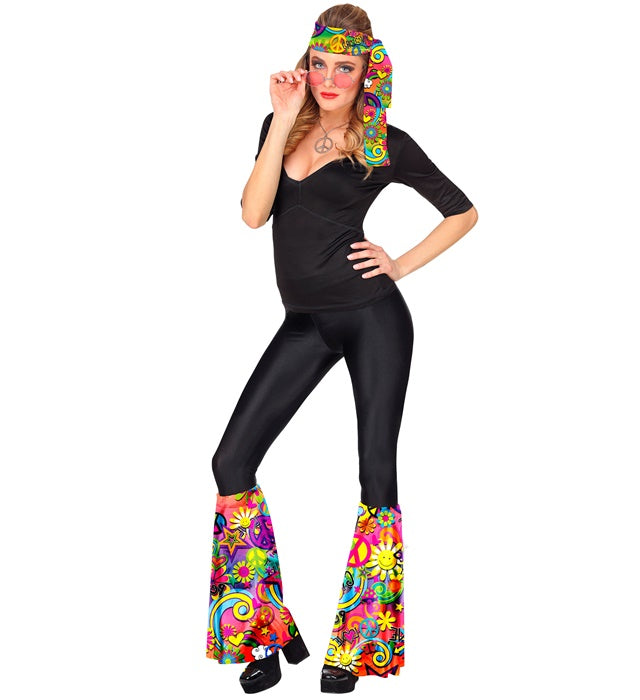 60er Jahre Stirnband und Stulpen Set mit Peace & Love Motiven für Fasnacht