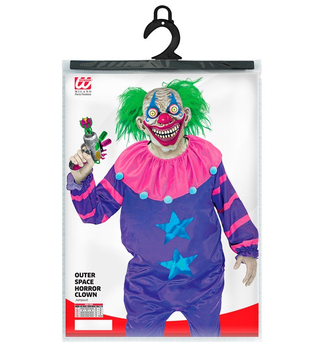 Weltraum Horror Clown Overall Kostüm mit gruseligem Design für Fasnacht