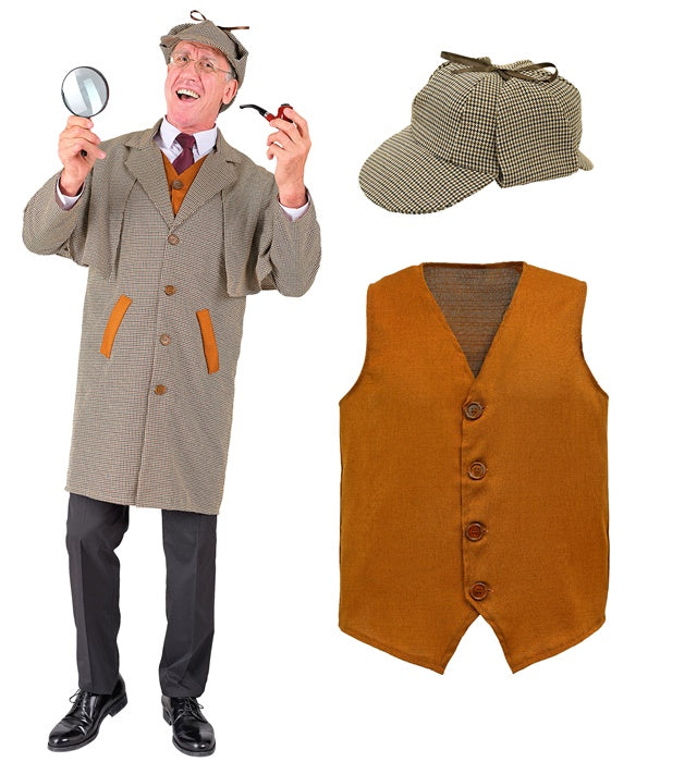 Detektiv-Kostüm Set mit Mantel, Weste und Hut für Fasnacht und Mottoparty