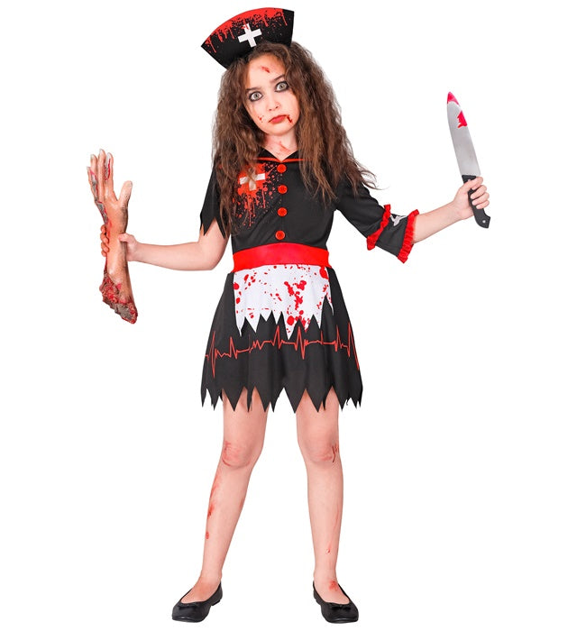 Zombie Krankenschwester Kostüm mit Kleid, Unterrock und Kopfschmuck
