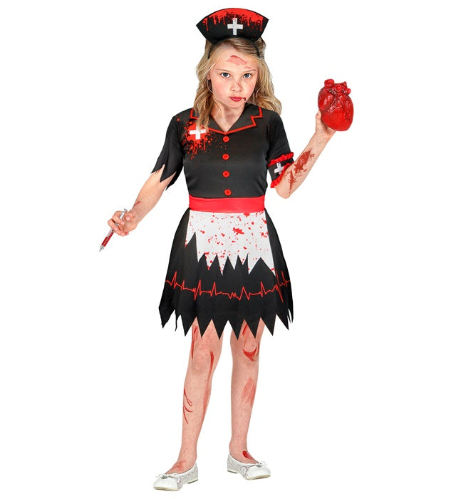 Zombie Krankenschwester Kostüm mit Kleid, Unterrock und Kopfschmuck