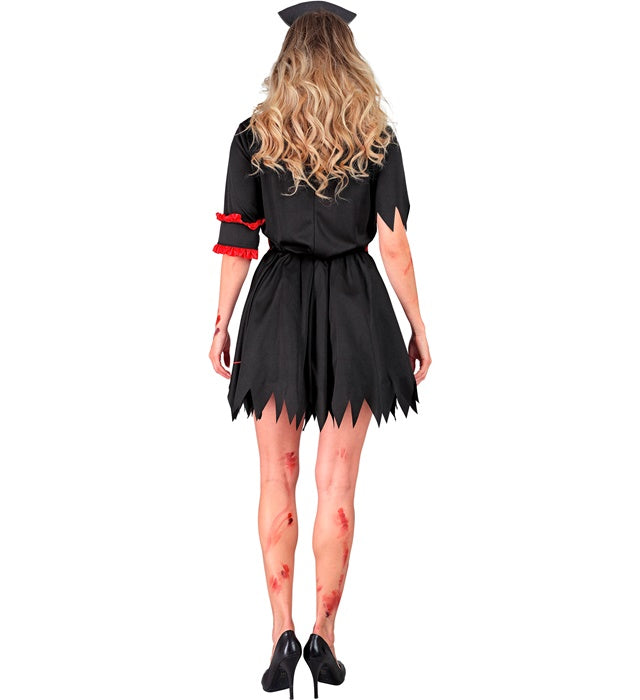 Zombie Krankenschwester Kostüm mit Kleid und Kopfschmuck für Fasnacht