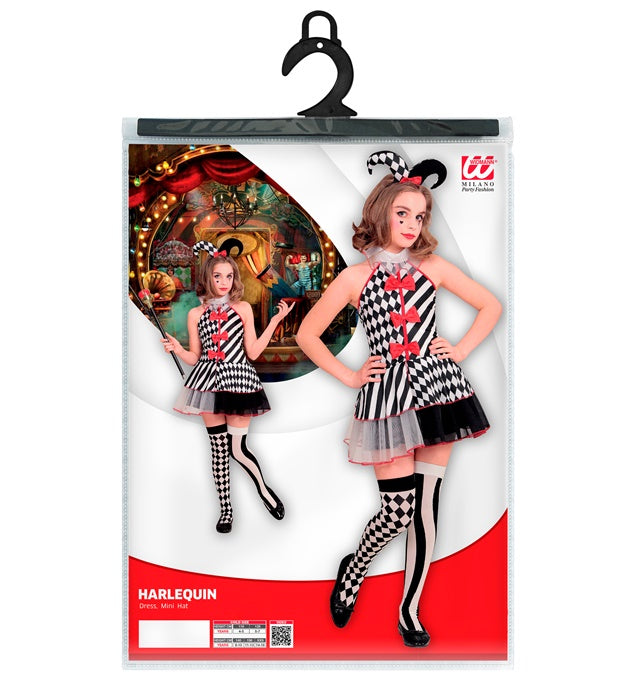 Fräulein Harlekin Damenkostüm mit farbigem Harlekin-Muster und Minihut
