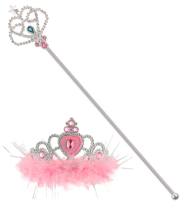 Rosa Krone und Zauberstab mit zarten Marabou-Federn für Fasnacht