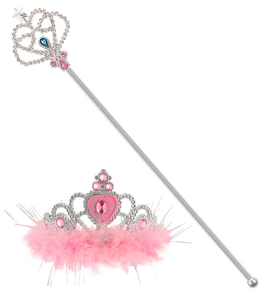Rosa Krone und Zauberstab mit zarten Marabou-Federn für Fasnacht
