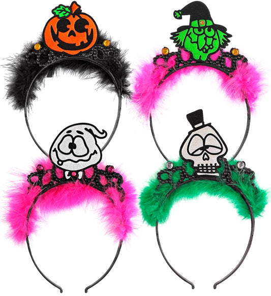 Vier verschiedene Halloween-Diadem-Modelle auf schwarzem Hintergrund