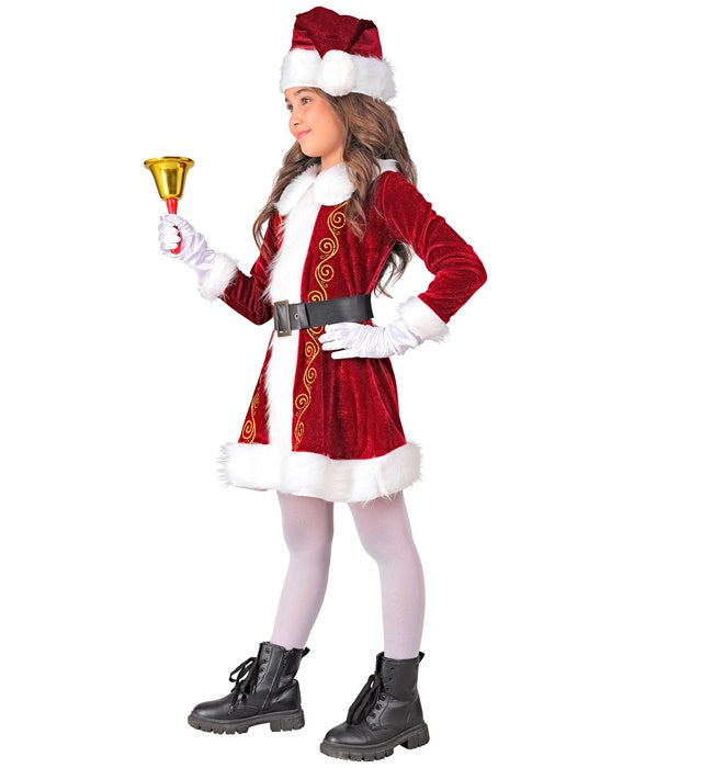 Miss Claus Kostüm mit rotem Kleid, Gürtel und festlichem Hut