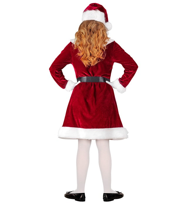 Miss Claus Kostüm mit rotem Kleid, Gürtel und festlichem Hut