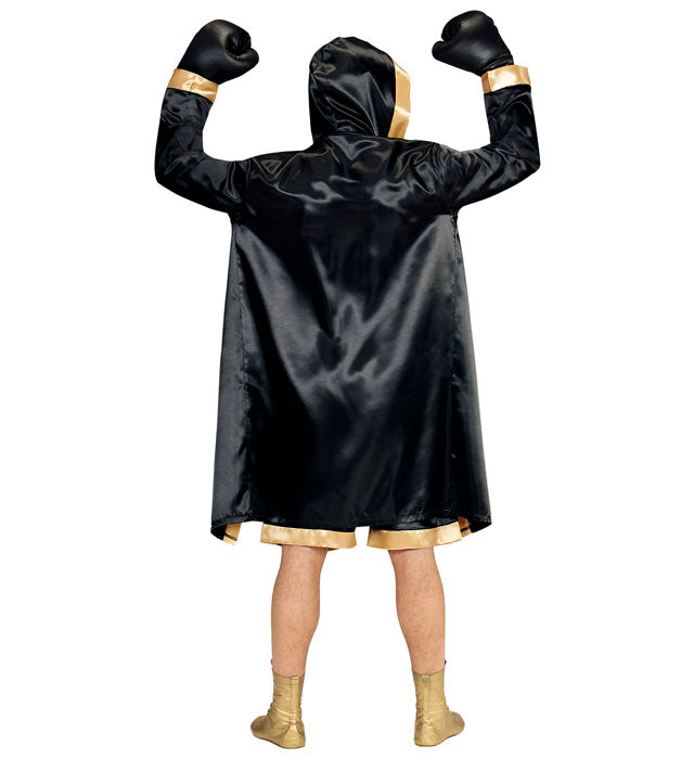 Boxer-Weltmeister Kostüm mit Kapuzenmantel, Shorts, Gürtel und Boxhandschuhen