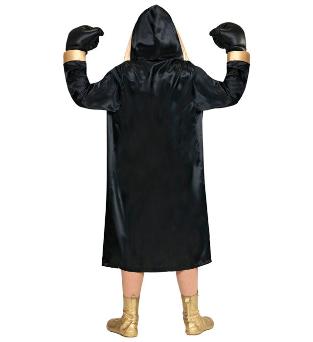Boxer Champion Kostüm mit Kapuzenmantel, Shorts, Gürtel und Boxhandschuhen