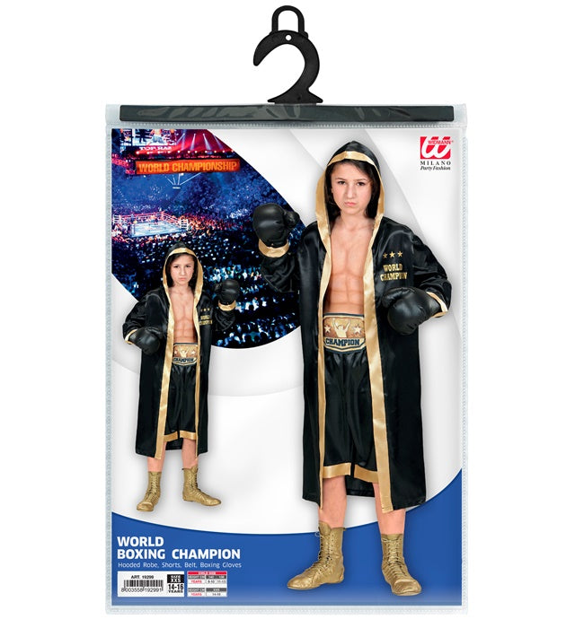 Boxer Champion Kostüm mit Kapuzenmantel, Shorts, Gürtel und Boxhandschuhen