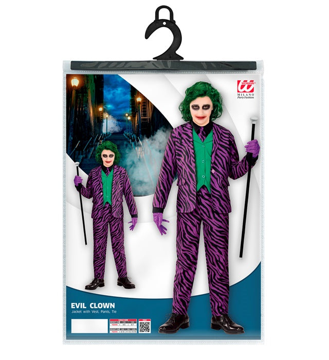 Evil Clown Kostüm mit Jacke, Weste, Hose und Krawatte auf weissem Hintergrund