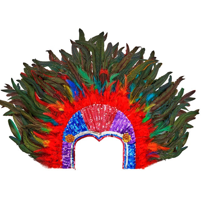 Bunter Pailettenkopfschmuck mit mehrfarbigen Federn für Fasnacht